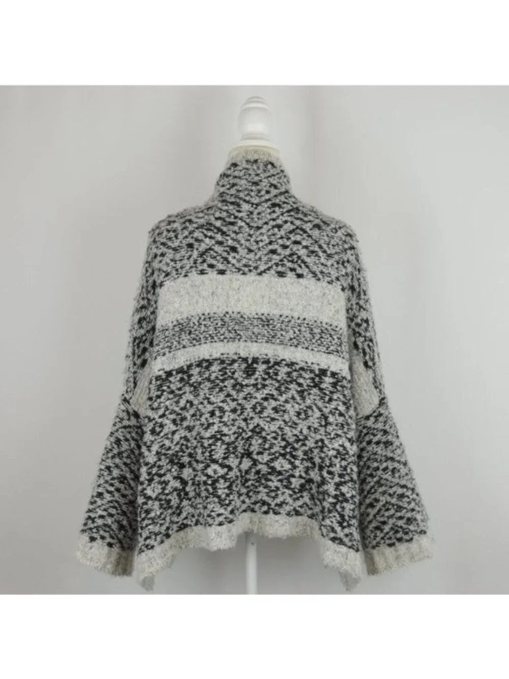 Moth Solita Women's Large Gray Black Wool & Alpaca Funnel Neck Oversize Sweater